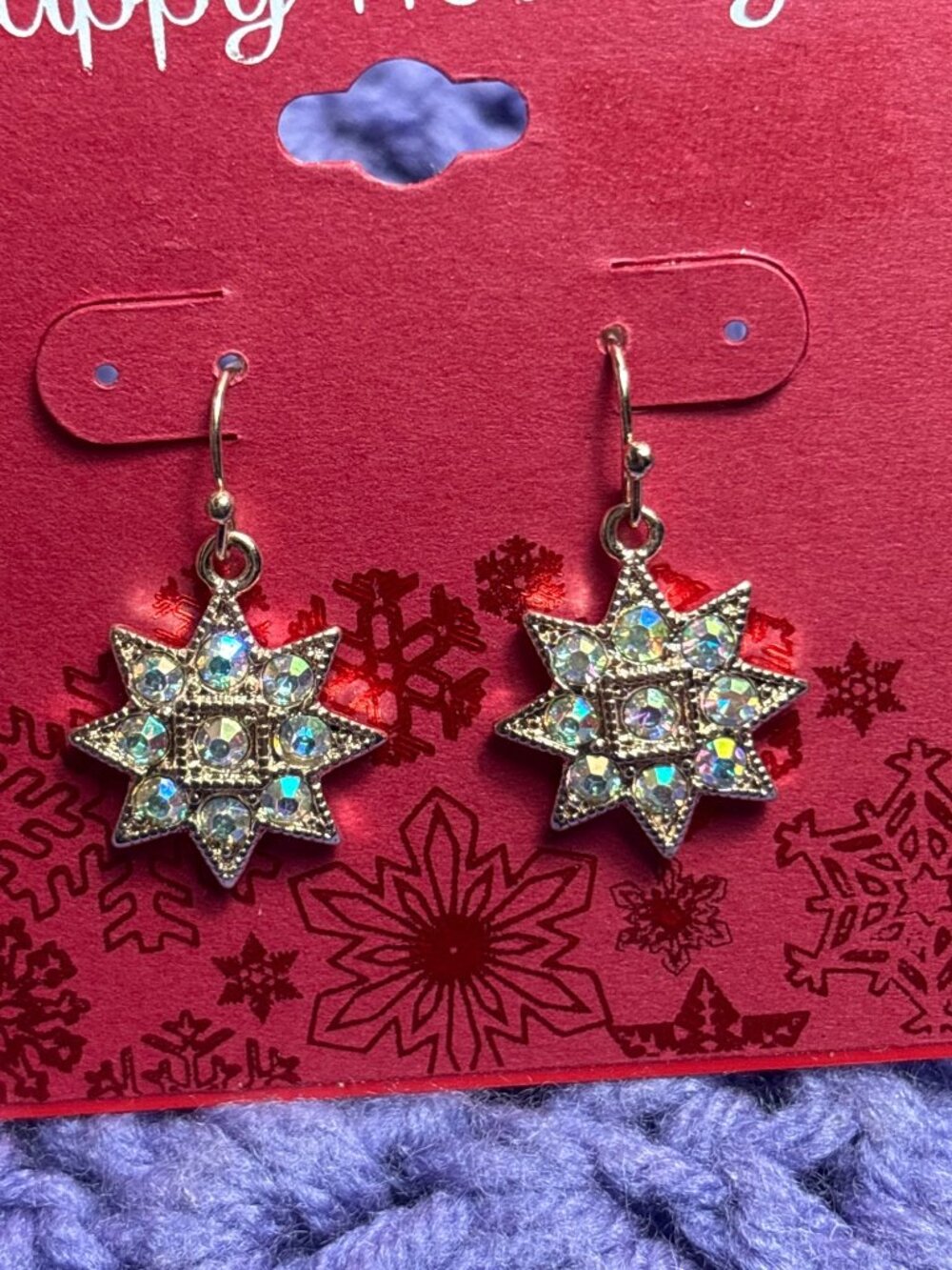 Danecraft AB Rhinestone Star Dangle Earrings Silvertone 1 inch New - Picture 2 of 3